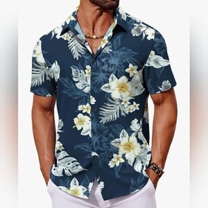 NWT Men's Coofandy Beach Hawaiian Shirt Top Button Down Size L